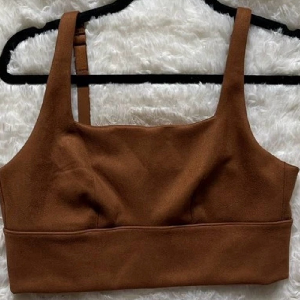 Spanx Faux Suede Crop Top Caramel Brown‎ Longline Square Neck Size Large - Picture 7 of 14